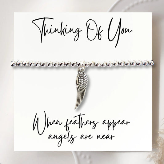 Angel Feather Silver Beaded Bracelet & Card Aye Do Gifts