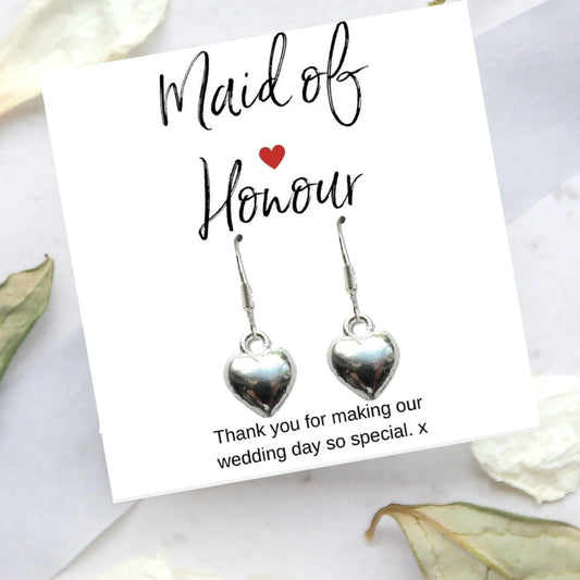 Maid of Honour Heart Earrings & Thank You Gift Card Aye Do Gifts