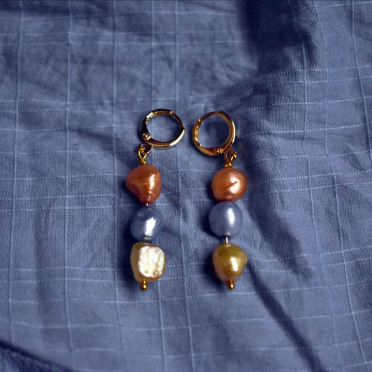 Orange Gold Blue Trio freshwater pearl earrings | by Ifemi Jewels Ifemi Jewels
