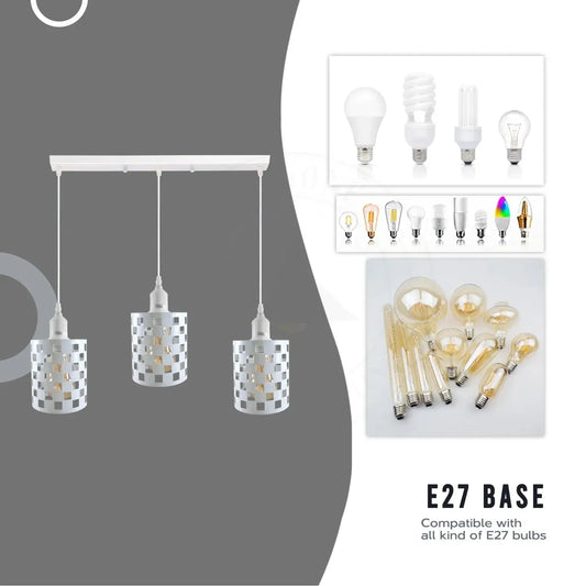 Vintage Retro 3 Way E27 Industrial White Cage Ceiling Pendant Light~3943 LEDSone UK Ltd