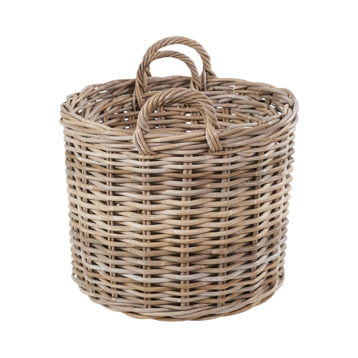 Set of 2 Grey Rattan Round Log Baskets