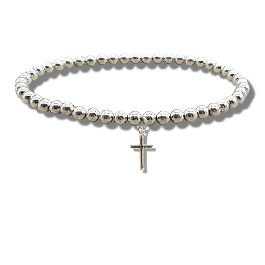 Mini Cross Silver Beaded Bracelet Aye Do Gifts