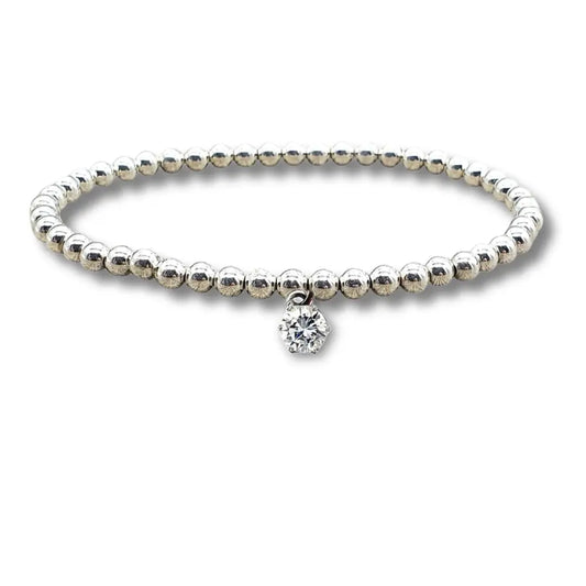 Cubic Zirconia 6mm Silver Beaded Bracelet Aye Do Gifts