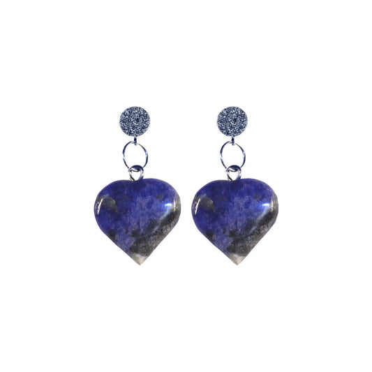 Sodalite Blue Gemstone Hearts Sterling Silver and Cubic Zirconia Stud Earrings NlanlaVictory