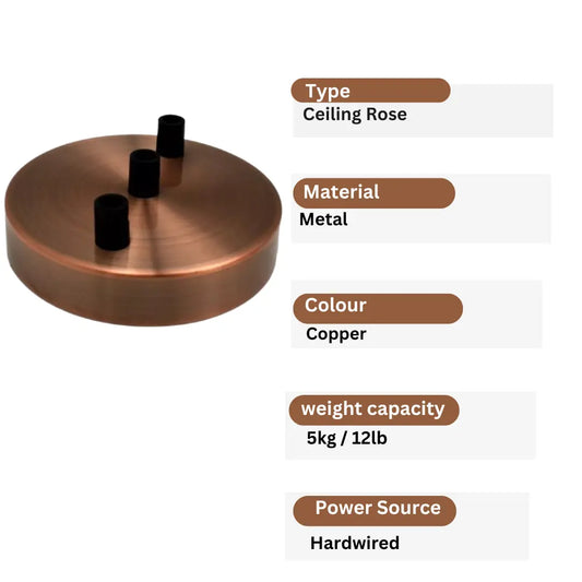 Multi Outlet 3 Hole Ceiling Rose Copper Drop Pendant 120x25mm~2881 LEDSone