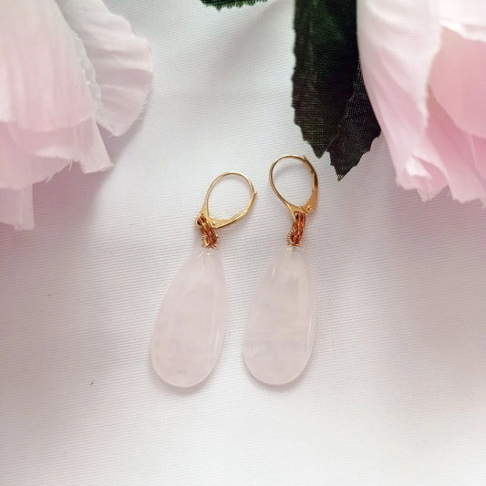 Rose Quartz and Yellow Gold Vermeil Earrings, Gemstone Earrings, Pink Gemstones, Feminine Jewelry,Bloom Collection | by nlanlaVictory NlanlaVictory