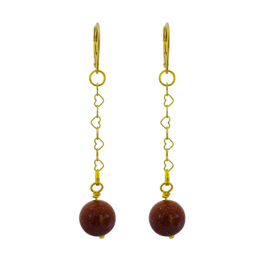 Brown Goldstone and Yellow Gold Vermeil Earrings, Heart Chain Earrings, Bloom Collection  | by nlanlaVictory NlanlaVictory