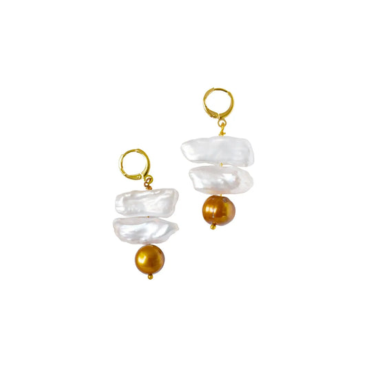 Unusual biwa bronze freshwater pearl huggie earrings | by Ifemi Jewels Ifemi Jewels